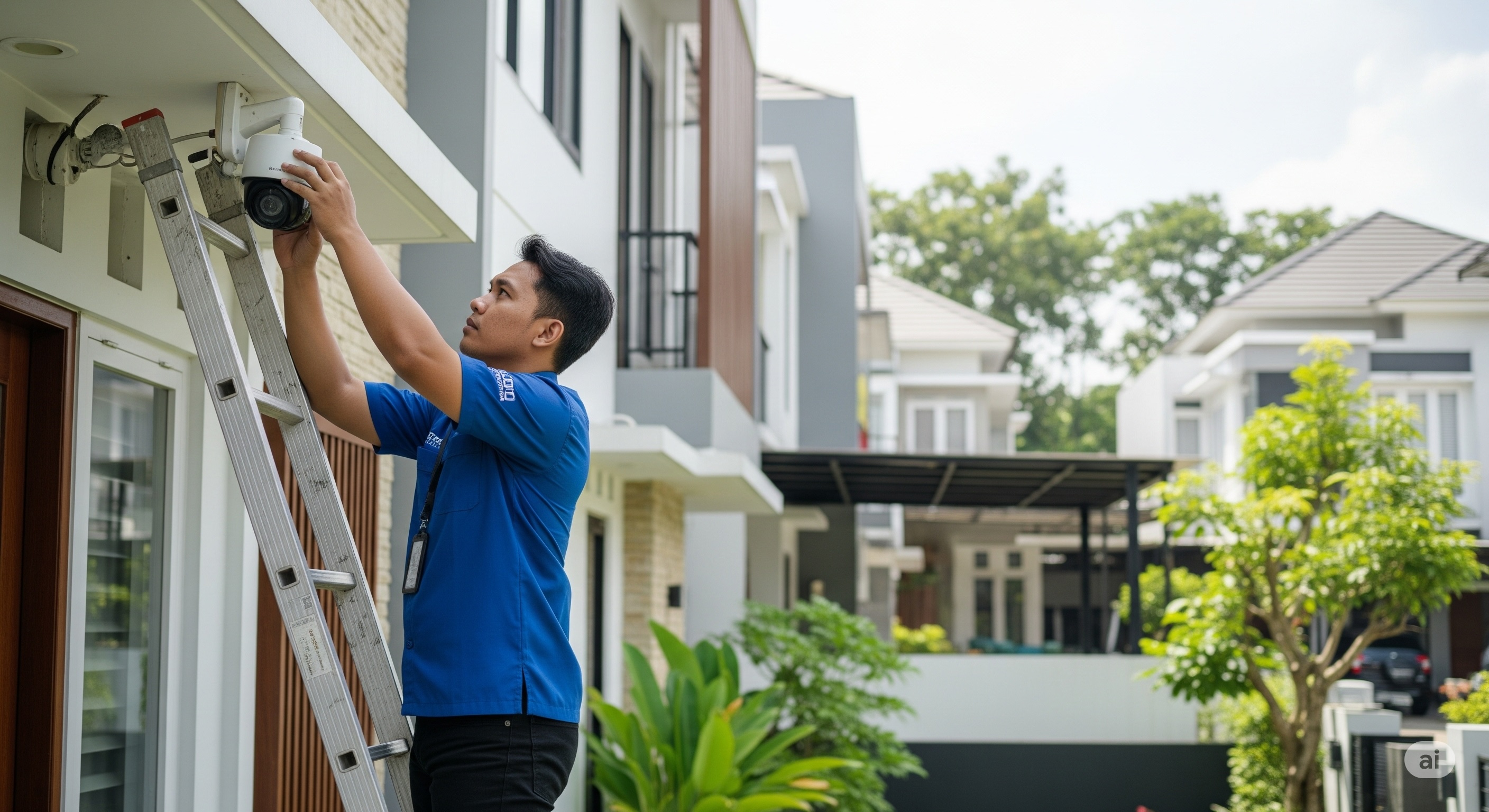 Instalasi CCTV Profesional - Tim teknisi BogorCCTV sedang memasang kamera keamanan
